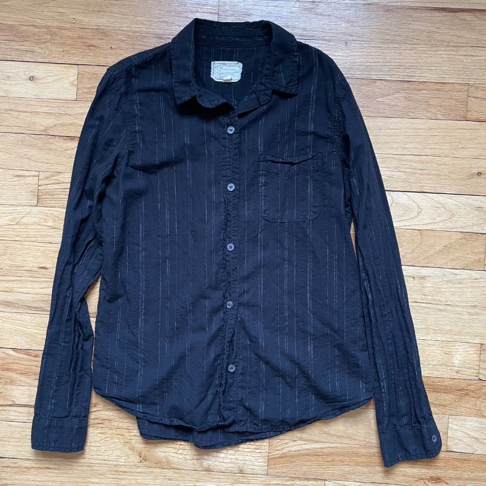 CURRENT/ELLIOTT Long Sleeve Button-Up Top, Sz 0, Black + Silver